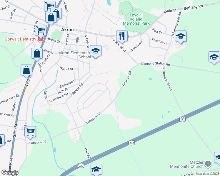 map of restaurants, bars, coffee shops, grocery stores, and more near 265 Eagle Dr in Ephrata