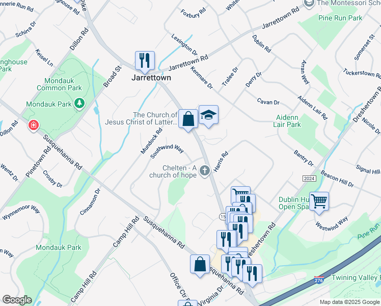map of restaurants, bars, coffee shops, grocery stores, and more near 1450 Southwind Way in Dresher