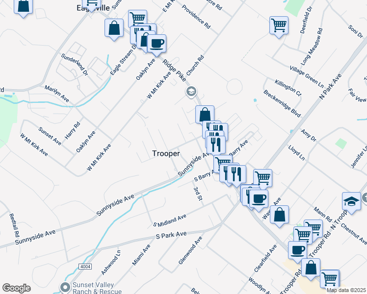 map of restaurants, bars, coffee shops, grocery stores, and more near 200 Hillside Avenue in Eagleville