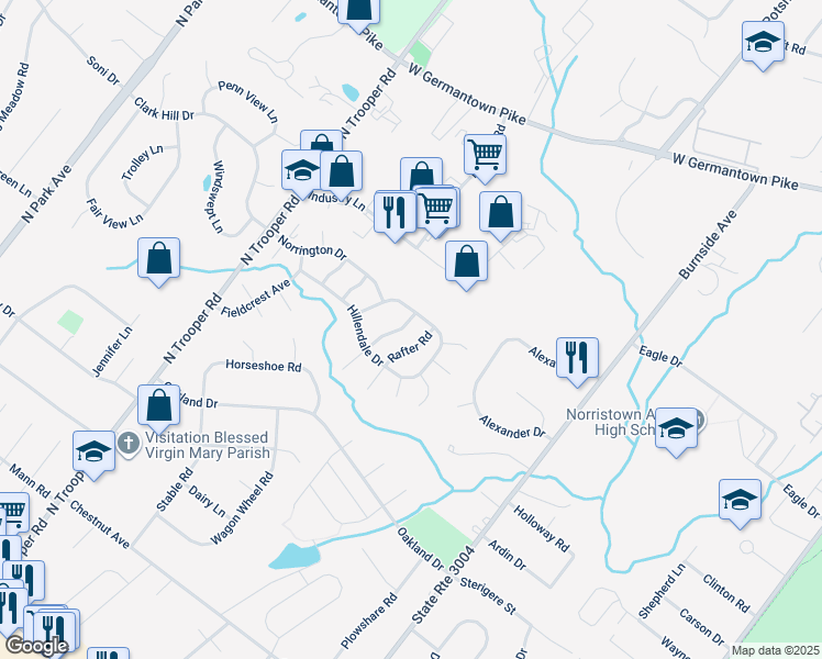 map of restaurants, bars, coffee shops, grocery stores, and more near 938 Craftsman Road in Norristown
