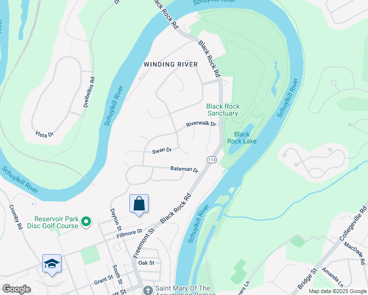map of restaurants, bars, coffee shops, grocery stores, and more near 891 Winding River Lane in Phoenixville