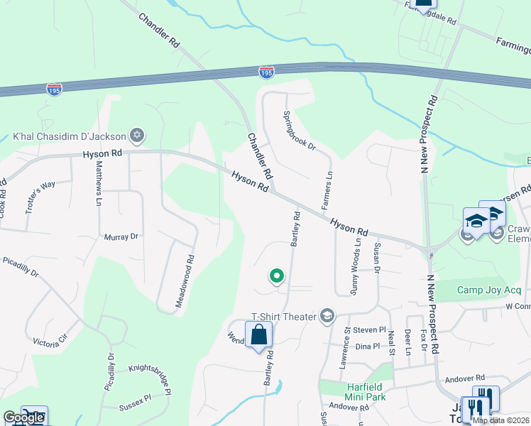 map of restaurants, bars, coffee shops, grocery stores, and more near 881 Hyson Road in Jackson Township