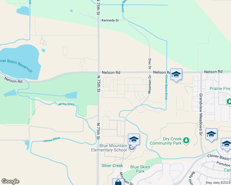 map of restaurants, bars, coffee shops, grocery stores, and more near 5801 Grandville Avenue in Longmont