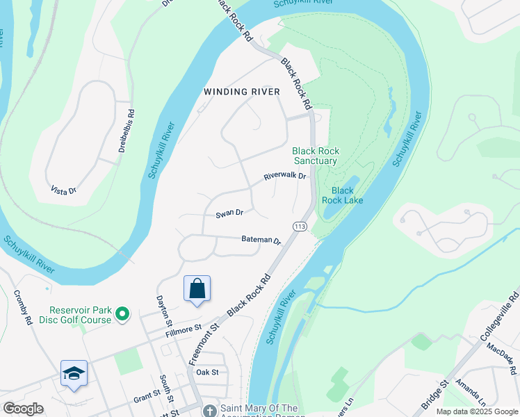 map of restaurants, bars, coffee shops, grocery stores, and more near 891 Winding River Lane in Phoenixville