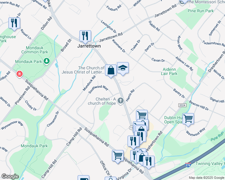 map of restaurants, bars, coffee shops, grocery stores, and more near 1450 Southwind Way in Dresher