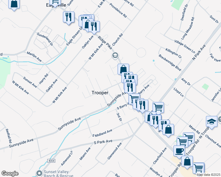 map of restaurants, bars, coffee shops, grocery stores, and more near 200 Hillside Avenue in Eagleville
