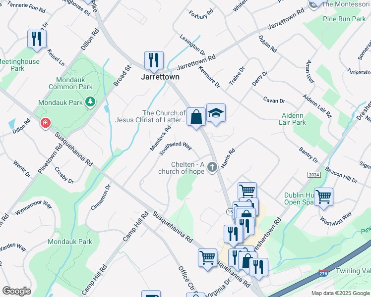 map of restaurants, bars, coffee shops, grocery stores, and more near 1435 Southwind Way in Dresher