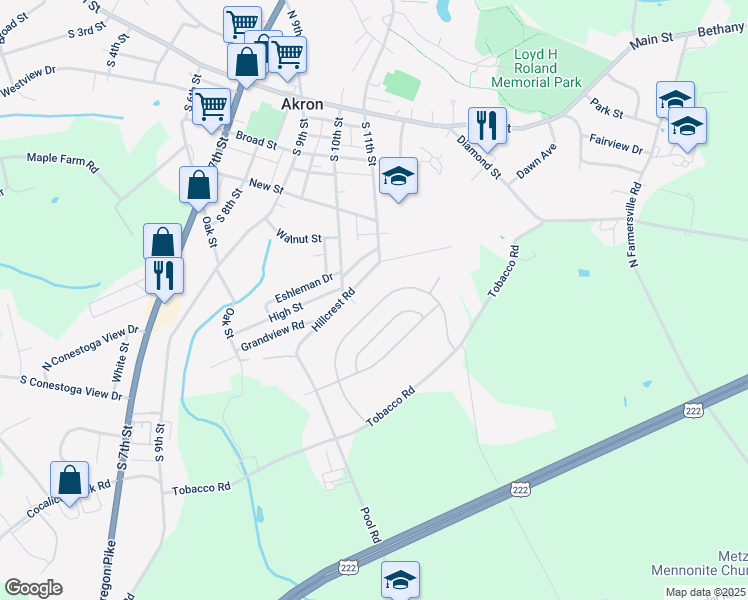 map of restaurants, bars, coffee shops, grocery stores, and more near 171 Eagle Drive in Ephrata