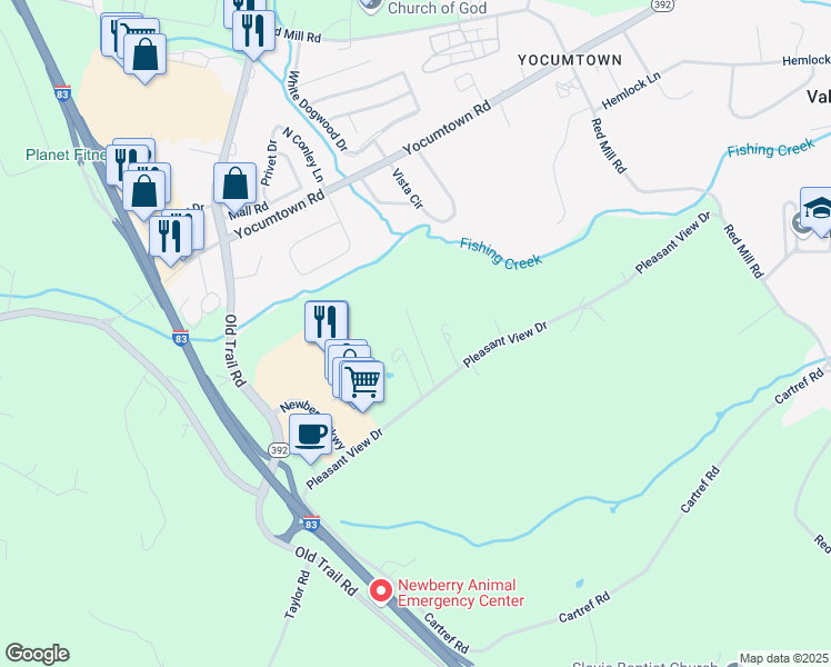 map of restaurants, bars, coffee shops, grocery stores, and more near 365 Pleasant View Drive in Goldsboro