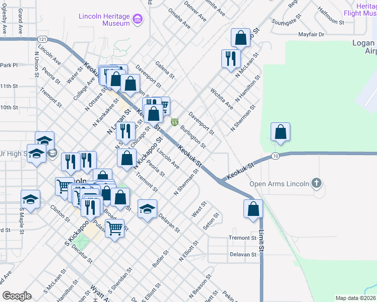 map of restaurants, bars, coffee shops, grocery stores, and more near 701 North Hamilton Street in Lincoln