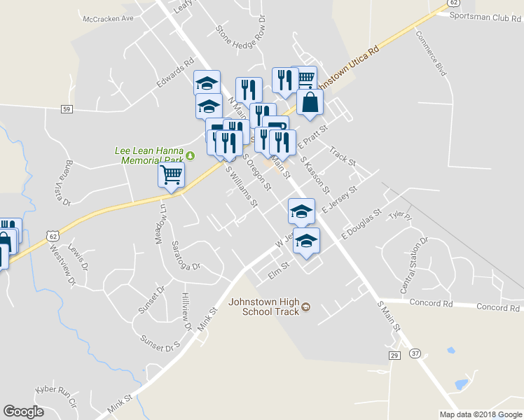 map of restaurants, bars, coffee shops, grocery stores, and more near 91 West College Avenue in Johnstown