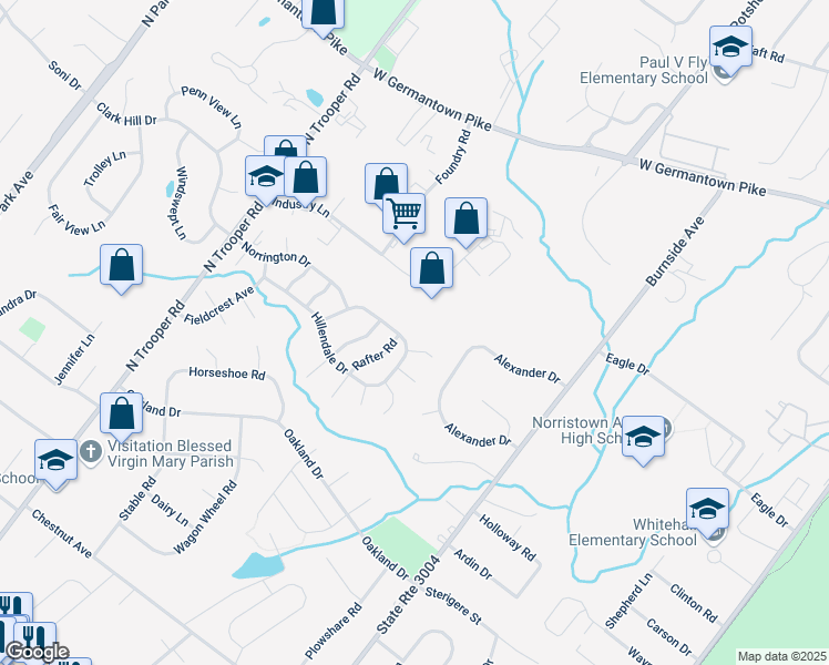 map of restaurants, bars, coffee shops, grocery stores, and more near 2365 Norrington Drive in Eagleville