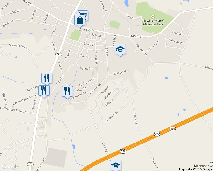 map of restaurants, bars, coffee shops, grocery stores, and more near 171 Eagle Drive in Ephrata