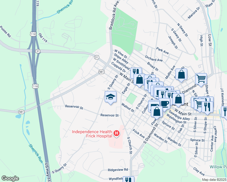 map of restaurants, bars, coffee shops, grocery stores, and more near 827 Spring Street in Mount Pleasant