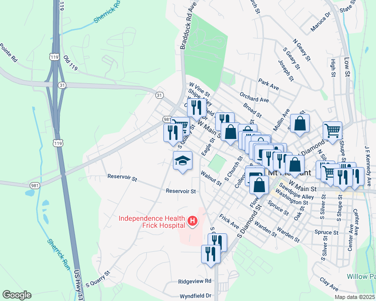 map of restaurants, bars, coffee shops, grocery stores, and more near 827 Spring Street in Mount Pleasant