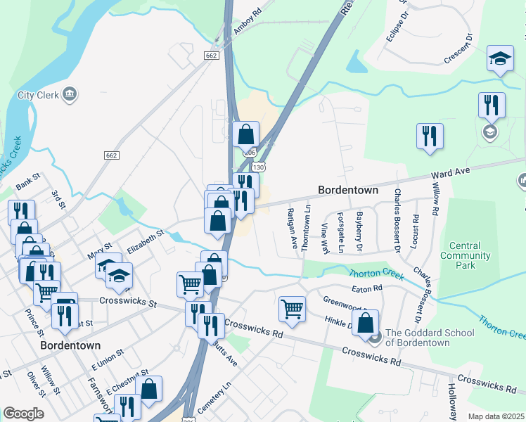 map of restaurants, bars, coffee shops, grocery stores, and more near 235 Ward Avenue in Fieldsboro