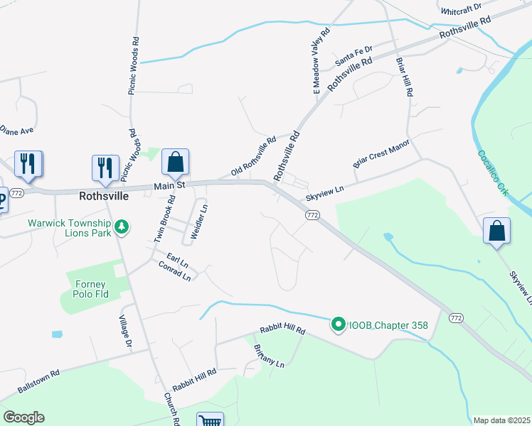 map of restaurants, bars, coffee shops, grocery stores, and more near 206 Pleasant Hill Drive in Lititz