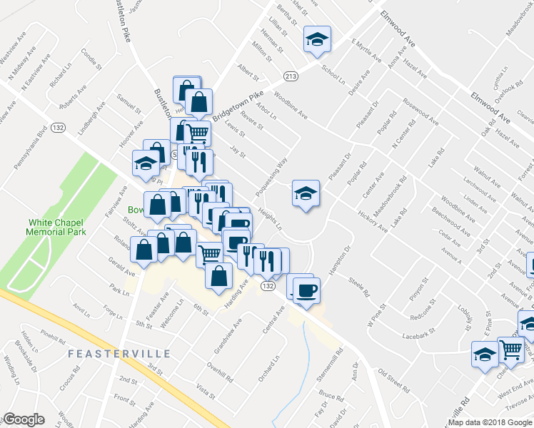 map of restaurants, bars, coffee shops, grocery stores, and more near 217 Heights Lane in Feasterville-Trevose