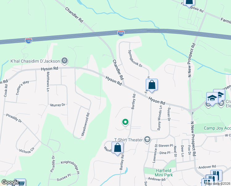 map of restaurants, bars, coffee shops, grocery stores, and more near 881 Hyson Road in Jackson Township