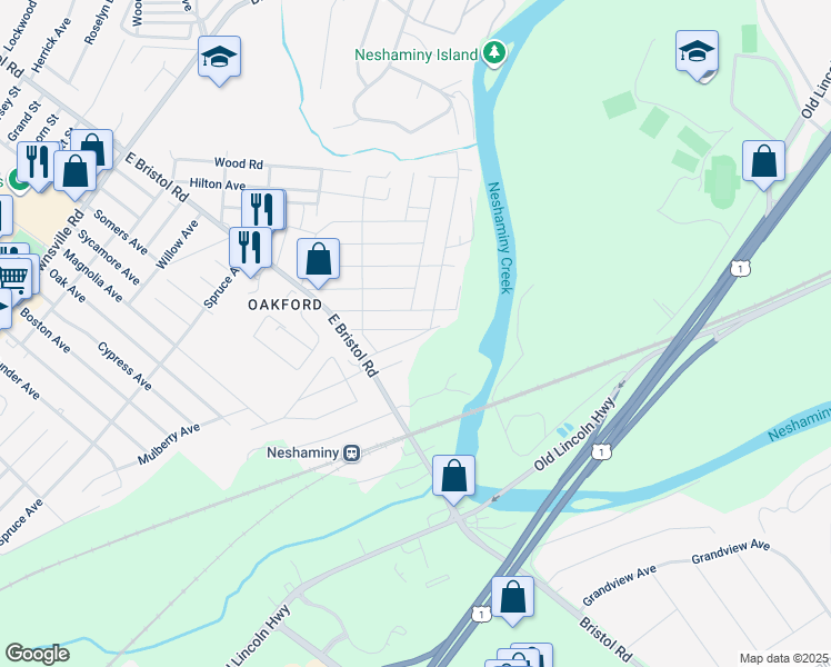 map of restaurants, bars, coffee shops, grocery stores, and more near 1934 Summit Avenue in Bucks County