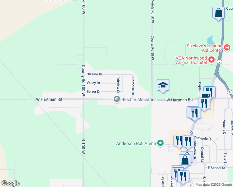 map of restaurants, bars, coffee shops, grocery stores, and more near 601 Belzer Drive in Anderson