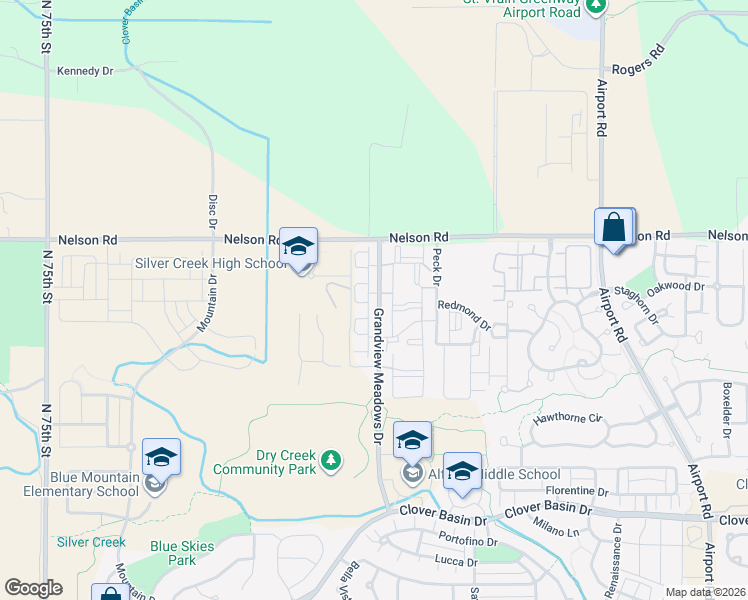 map of restaurants, bars, coffee shops, grocery stores, and more near 713 Grandview Meadows Drive in Longmont
