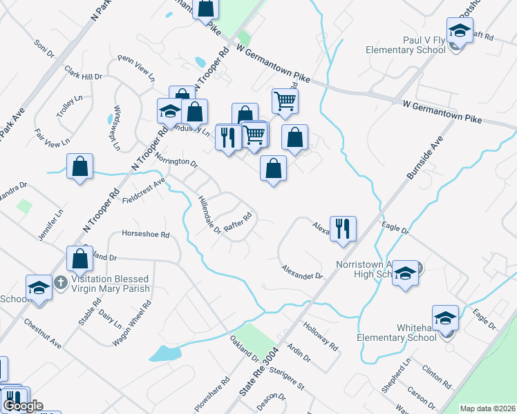 map of restaurants, bars, coffee shops, grocery stores, and more near 2369 Norrington Drive in Eagleville
