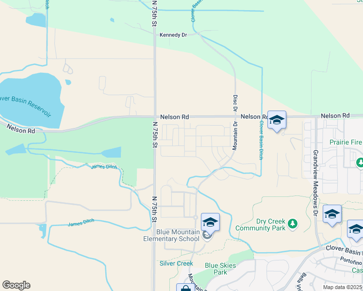 map of restaurants, bars, coffee shops, grocery stores, and more near 5821 Grandville Avenue in Longmont