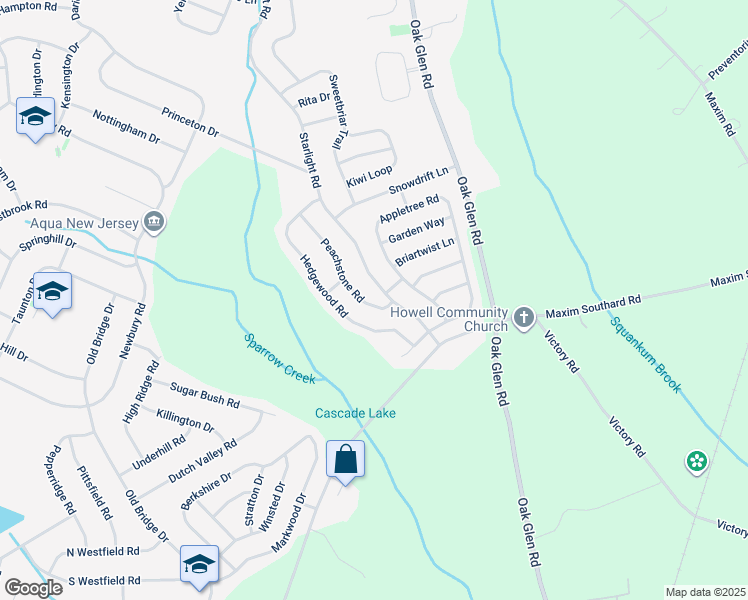 map of restaurants, bars, coffee shops, grocery stores, and more near 16 Peachstone Road in Howell