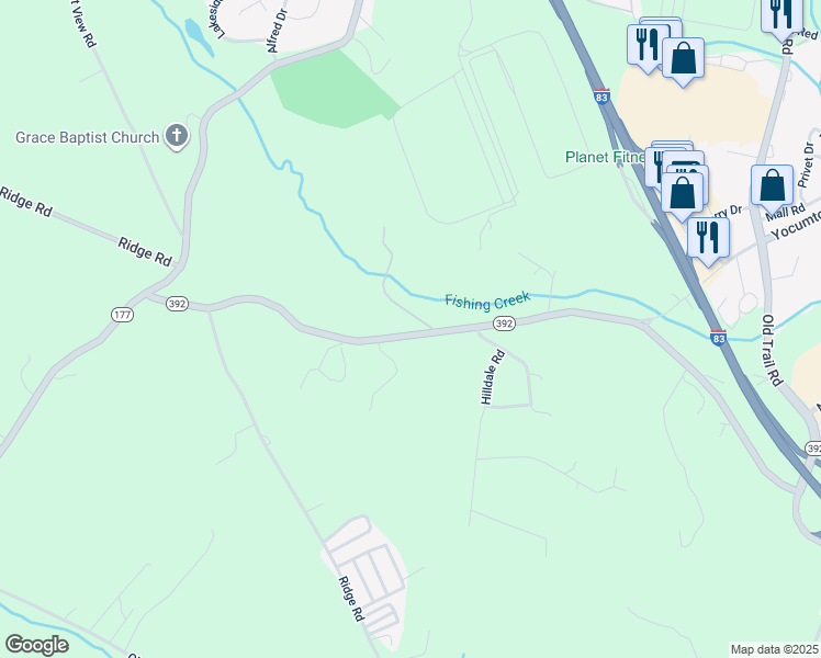map of restaurants, bars, coffee shops, grocery stores, and more near 2015 Potts Hill Road in York County