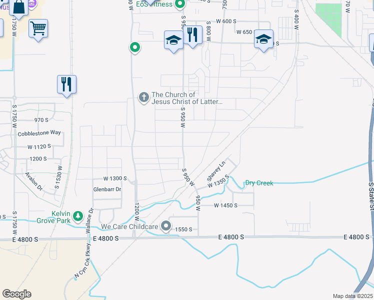 map of restaurants, bars, coffee shops, grocery stores, and more near 1081 West 1150 South in Springville