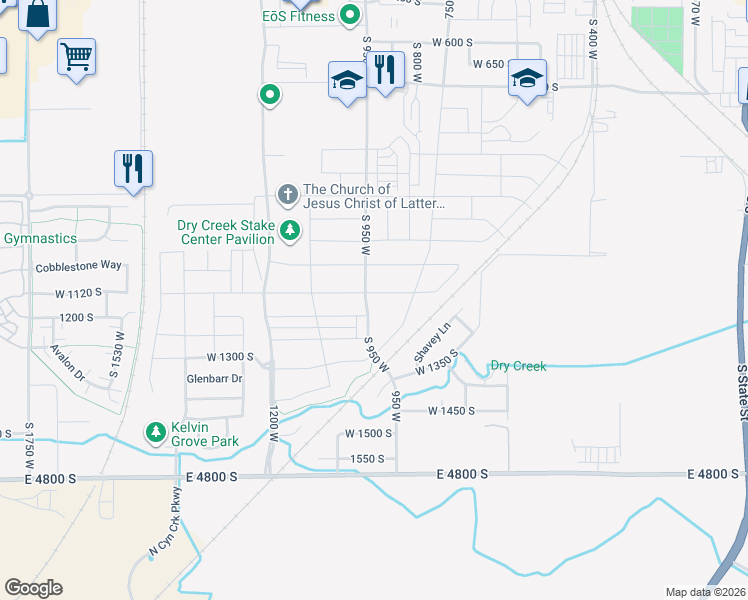 map of restaurants, bars, coffee shops, grocery stores, and more near 973 West 1150 South in Springville