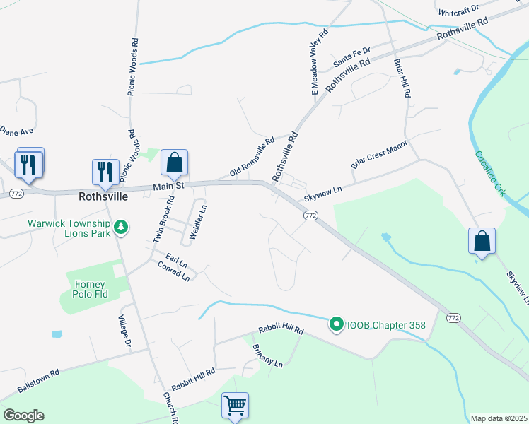 map of restaurants, bars, coffee shops, grocery stores, and more near 206 Pleasant Hill Drive in Lititz