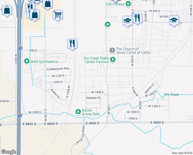 map of restaurants, bars, coffee shops, grocery stores, and more near 1305 West 1150 South in Springville