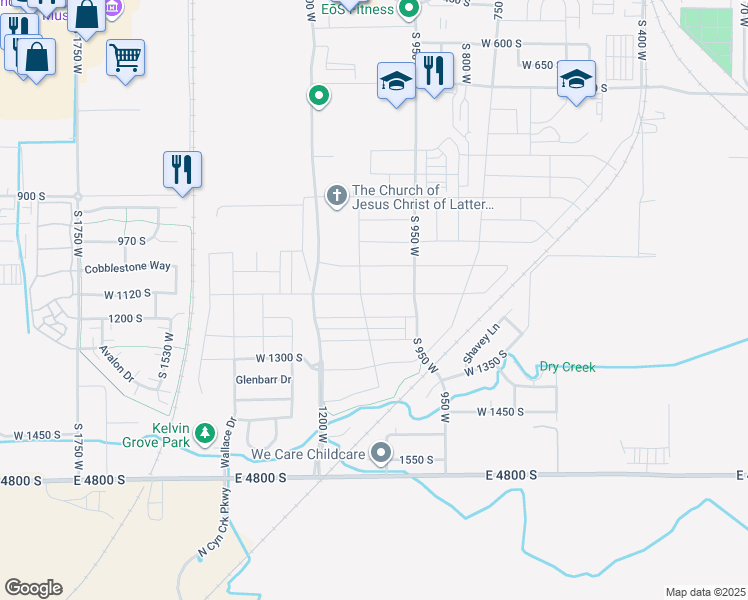 map of restaurants, bars, coffee shops, grocery stores, and more near 1081 West 1150 South in Springville