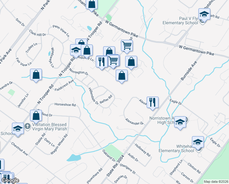 map of restaurants, bars, coffee shops, grocery stores, and more near 2369 Norrington Drive in Eagleville