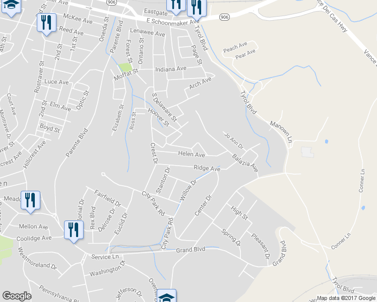 map of restaurants, bars, coffee shops, grocery stores, and more near 365 Helen Avenue in Monessen