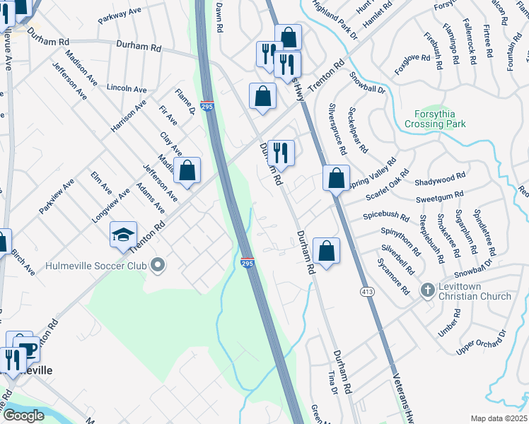 map of restaurants, bars, coffee shops, grocery stores, and more near 114 Hollybrooke Drive in Langhorne