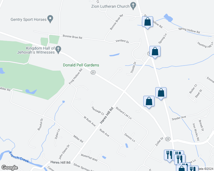 map of restaurants, bars, coffee shops, grocery stores, and more near 76 Ridge Road in Phoenixville