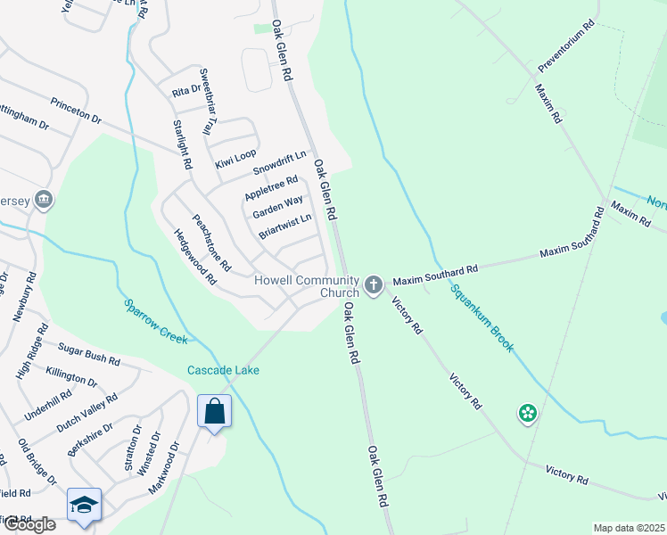 map of restaurants, bars, coffee shops, grocery stores, and more near 20 Appletree Road in Howell