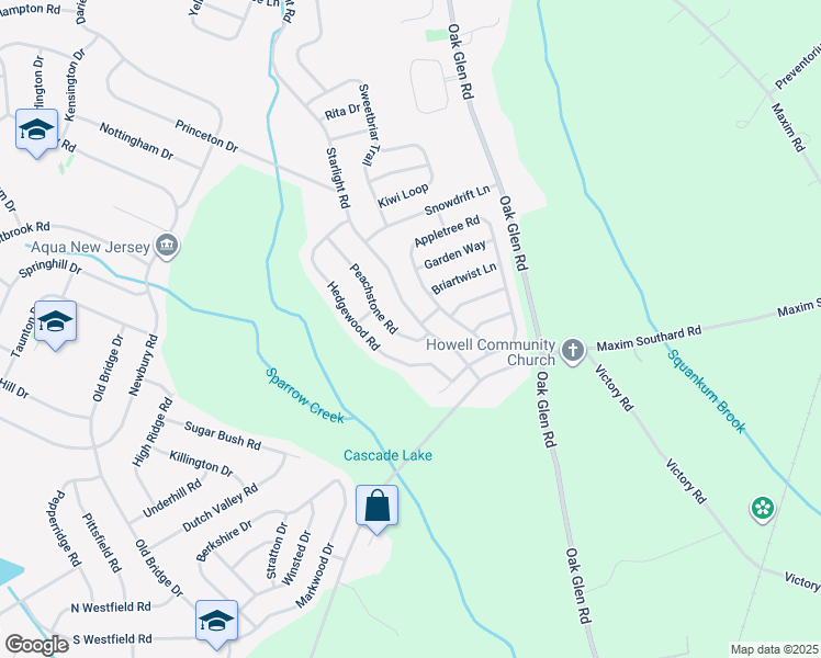 map of restaurants, bars, coffee shops, grocery stores, and more near 16 Peachstone Road in Howell