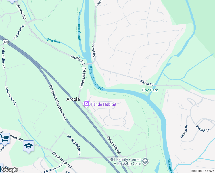 map of restaurants, bars, coffee shops, grocery stores, and more near 53-43 Audubon Avenue in Collegeville