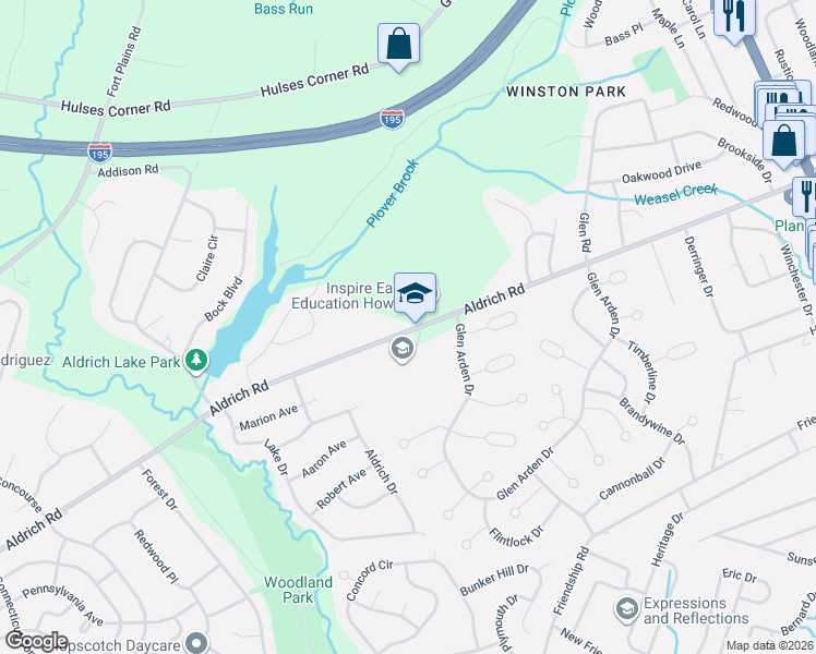 map of restaurants, bars, coffee shops, grocery stores, and more near 612 Aldrich Road in Howell Township