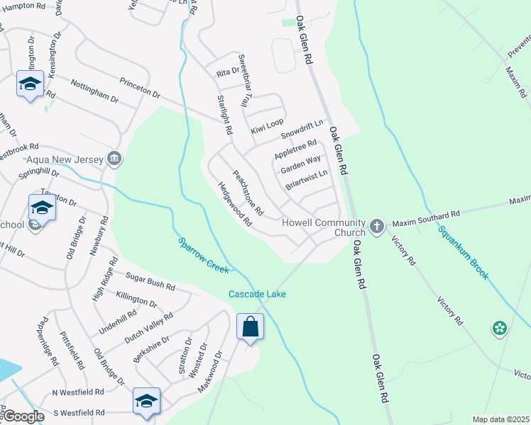 map of restaurants, bars, coffee shops, grocery stores, and more near 22 Peachstone Road in Howell Township
