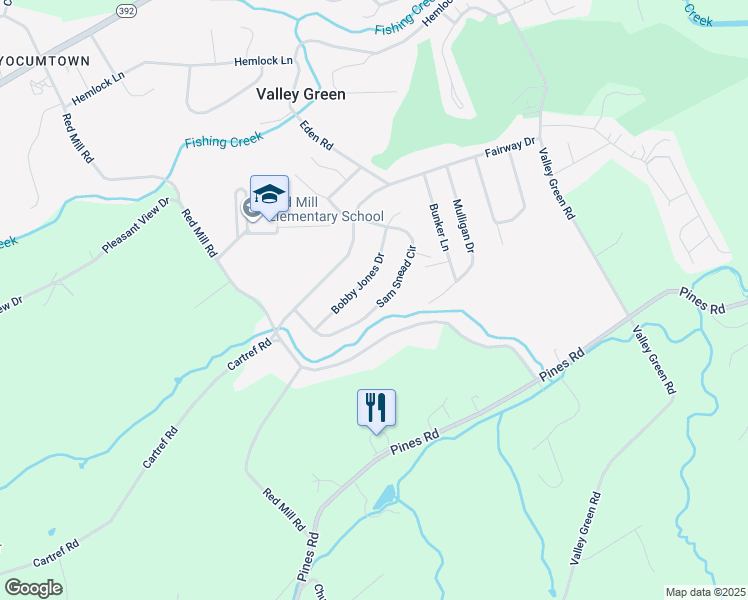 map of restaurants, bars, coffee shops, grocery stores, and more near 125 Sam Snead Circle in Goldsboro