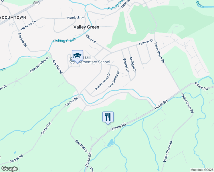 map of restaurants, bars, coffee shops, grocery stores, and more near 125 Sam Snead Circle in Goldsboro