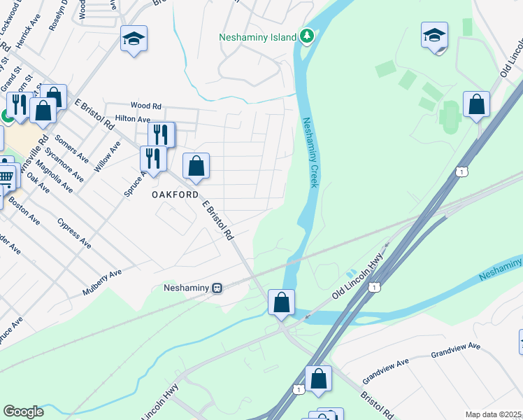map of restaurants, bars, coffee shops, grocery stores, and more near 1930 Summit Avenue in Bucks County