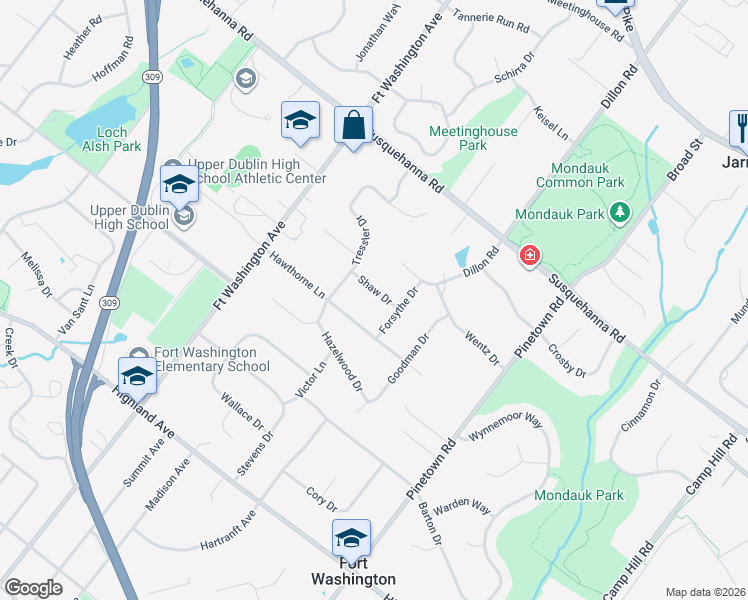 map of restaurants, bars, coffee shops, grocery stores, and more near 1115 Shaw Drive in Fort Washington