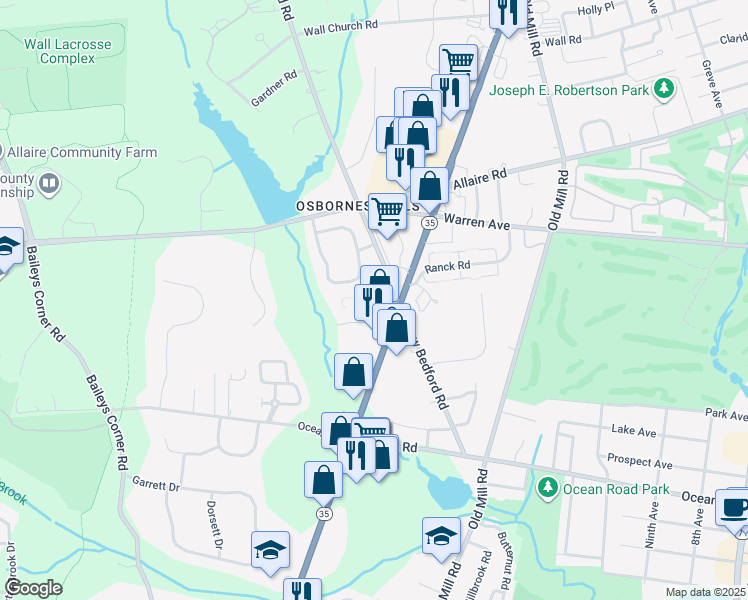 map of restaurants, bars, coffee shops, grocery stores, and more near 2021 New Jersey 35 in Monmouth County