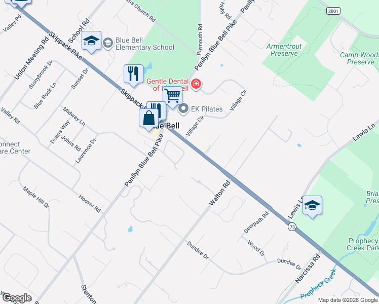 map of restaurants, bars, coffee shops, grocery stores, and more near 33 Highgate Ln in Blue Bell
